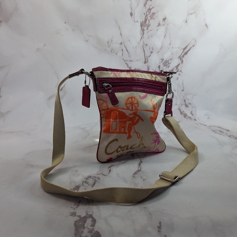 Coach Crossbody Bag Horse Carriage Logo Pink Orange Crayon Patent Y2K F43813 B2C - Picture 11 of 11